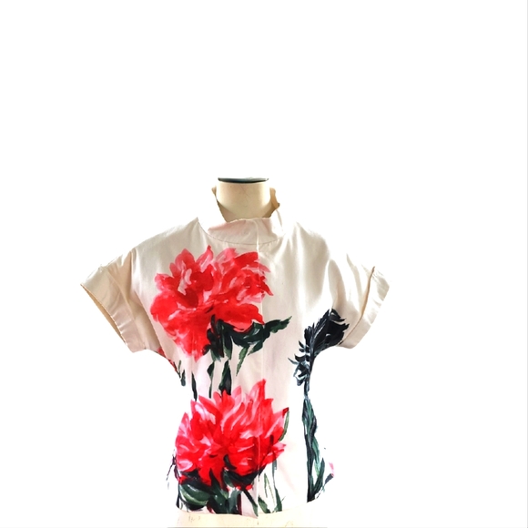 Etcetera Women's Short Short Sleeve Bold Floral Print Snap Front Jacket Sz 2 - Picture 2 of 8